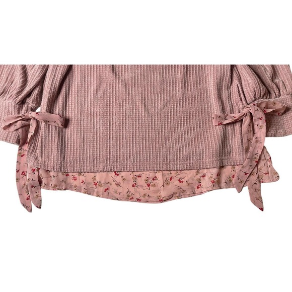 Suzanne Betro Womens Sweater Blush Pink Chenille Layered Side Tie Pullover Sz 1X - Picture 2 of 6
